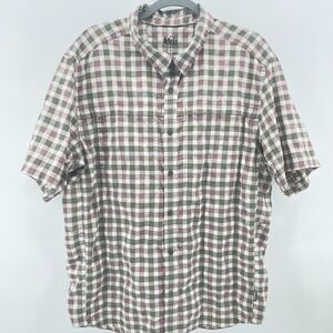 REI Co-op Shirt Men L Olive Brown Plaid Short Sleeve Hiking Outdoor Stretch